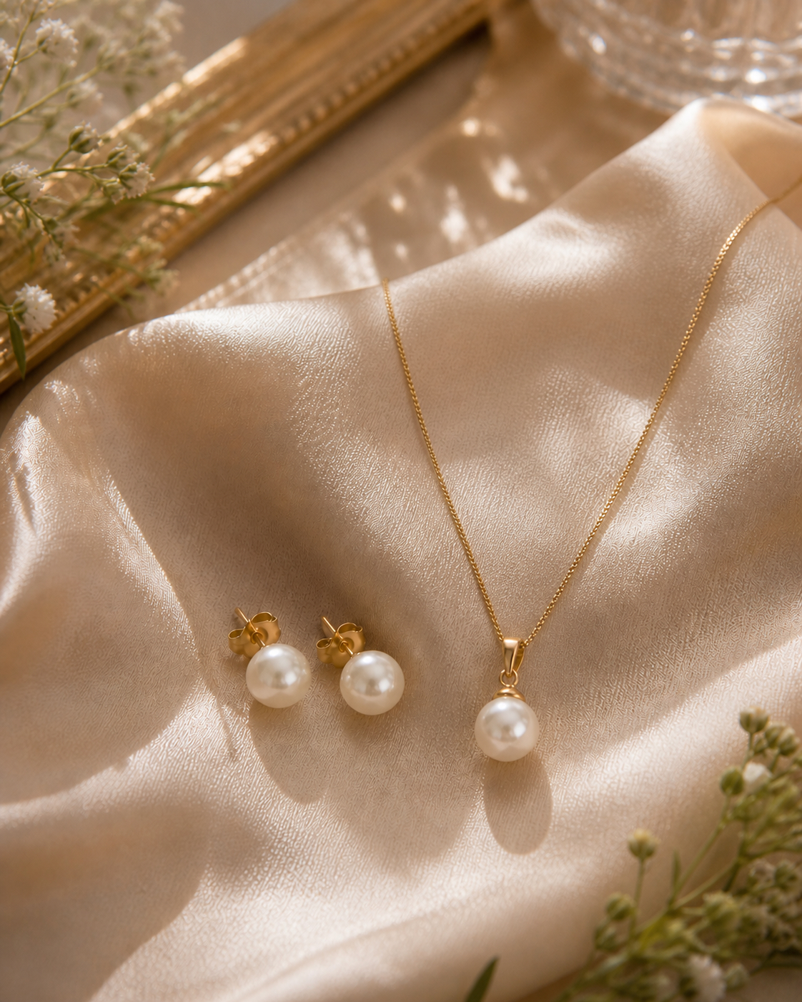 Conjunto de semijoias com pérolas Meridien